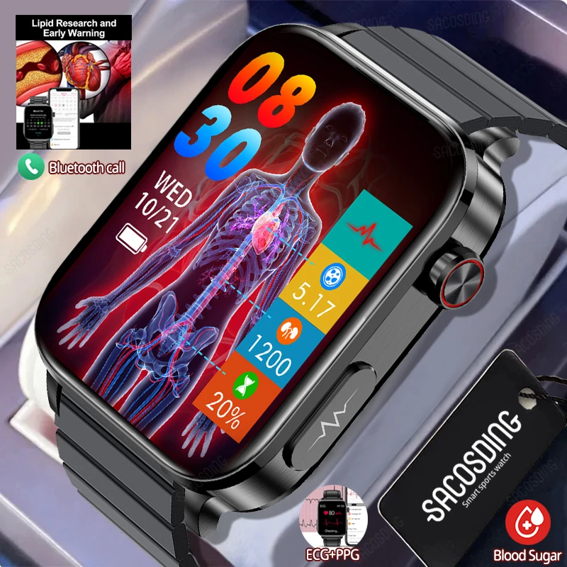 

2023New Smart Watch ECG+PPG Health Watch Smart Thermometer Blood Glucose Lipid Uric Acid Monitor Bluetooth Call Sport Smartwatch