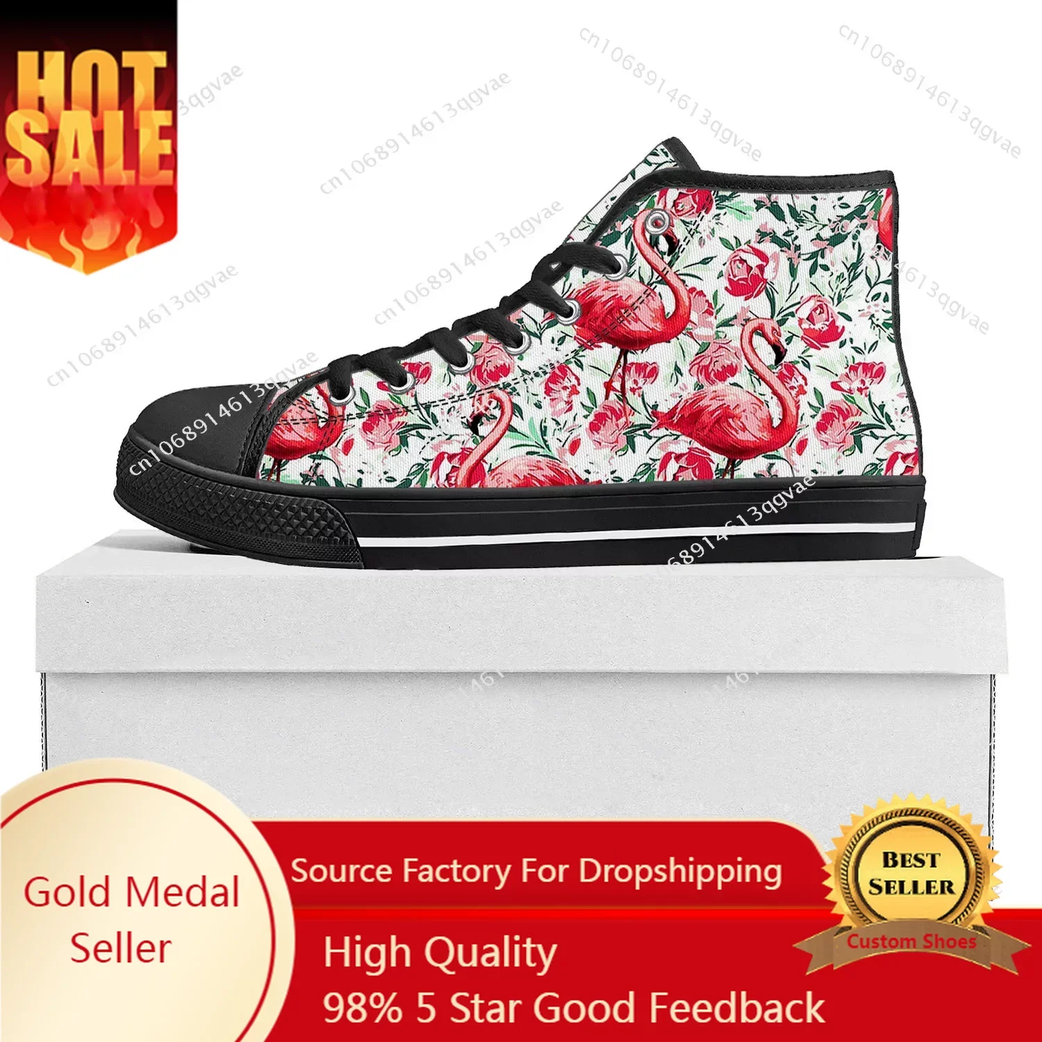 

Flamingo Printed High Top High Quality Sneakers Mens Womens Teenager Canvas Sneaker Casual Couple Shoes Custom Made Shoe Black