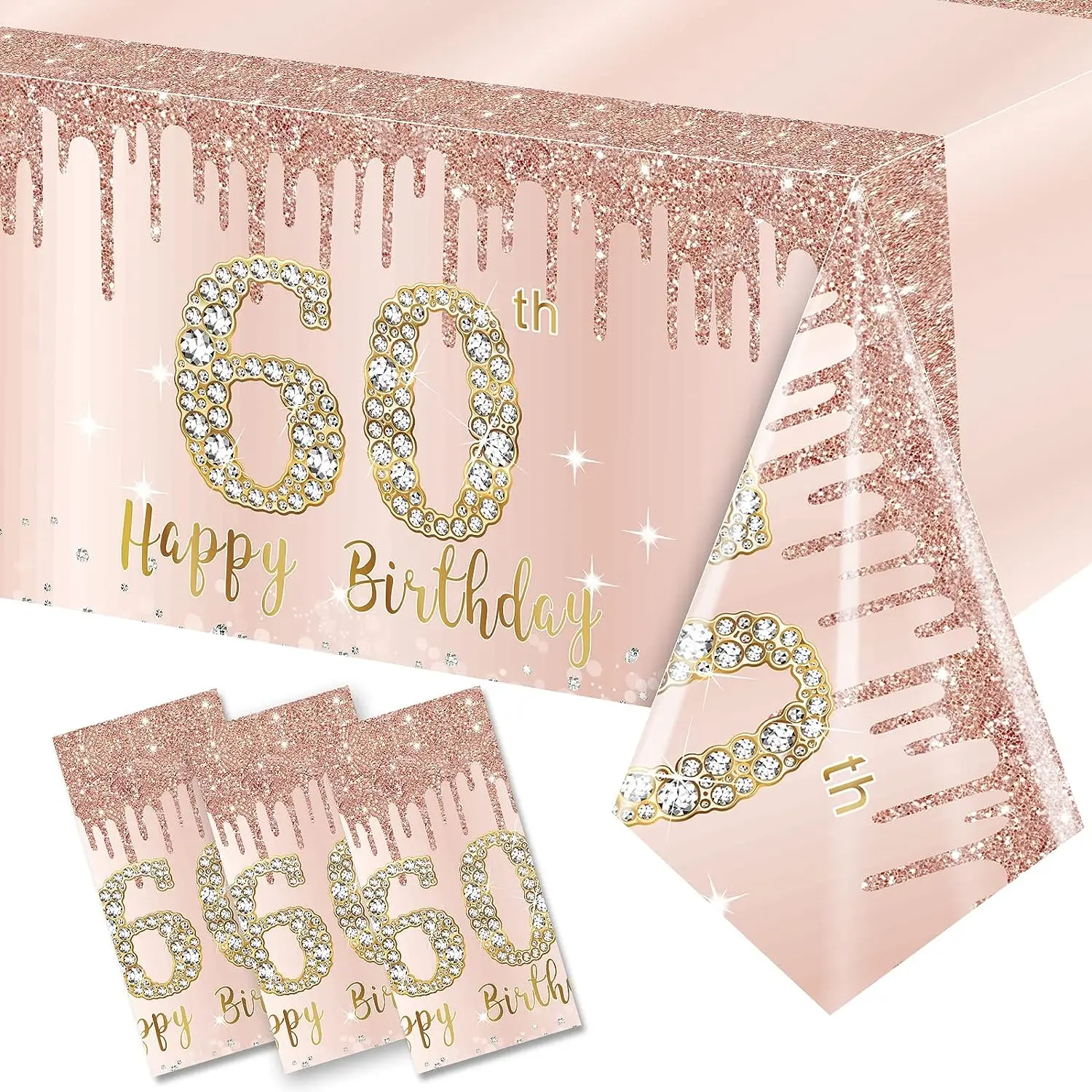 

1Pcs 54x108inch Happy 60 Birthday Tablecloth Decoration Plastic Disposable Rectangular Table Cover Decor Favors Party Supplies