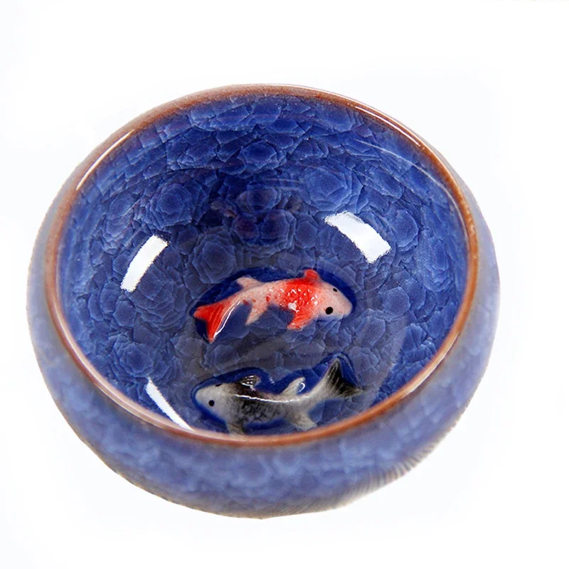 Chinese Porcelain Teacup Sets Ceramic Double Fish China Tea Cup Kung Fu TeaCup Set Crackle Glaze Travel Tea Bowl