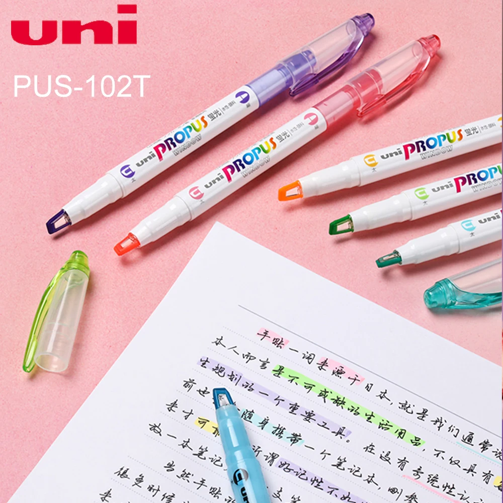 5 UNI PUS-102T light-colored double-headed visual window slanted head creative highlighter student hand account highlighter pen