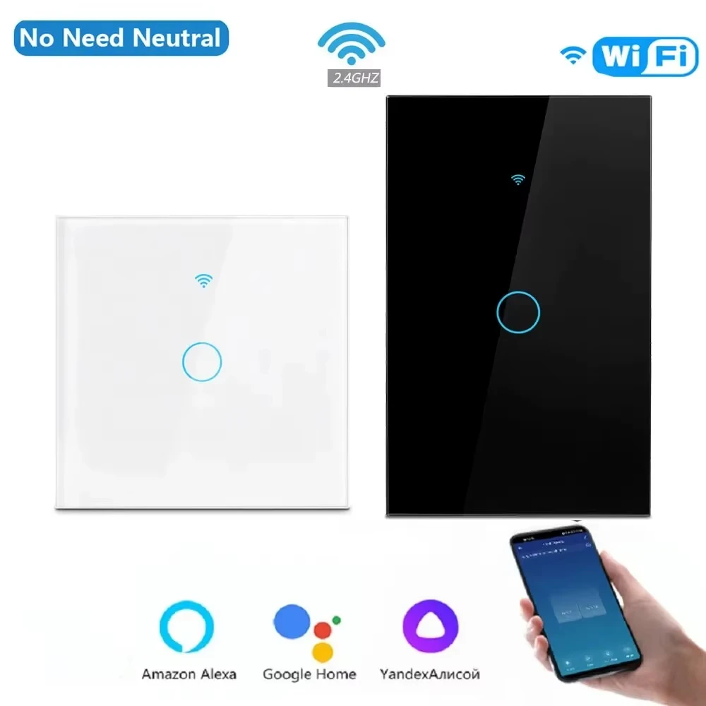 WiFi Smart Wall Switch 1/2/3 Gang No Neutral Wire Touch Sensor LED Light Switches Tuya US/EU Smart Home Alexa Google Home wifi smart switch