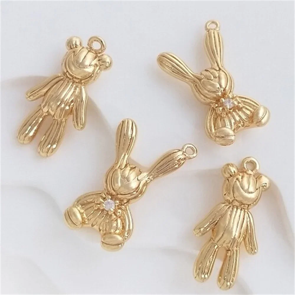 

Позолоченный стерео кулон в виде медведя, кролика, 14 к, ручная работа, ожерелье, браслет, кулон, украшения «сделай сам» K199