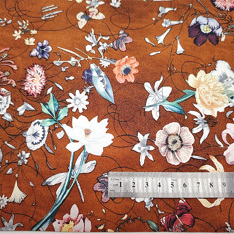 활 핸드백 미니 롤, 꽃 인쇄 합성 가죽, 빈티지 2 톤 인조 가죽 펠트 백킹 비닐, DIY R2096, 30x134cm
