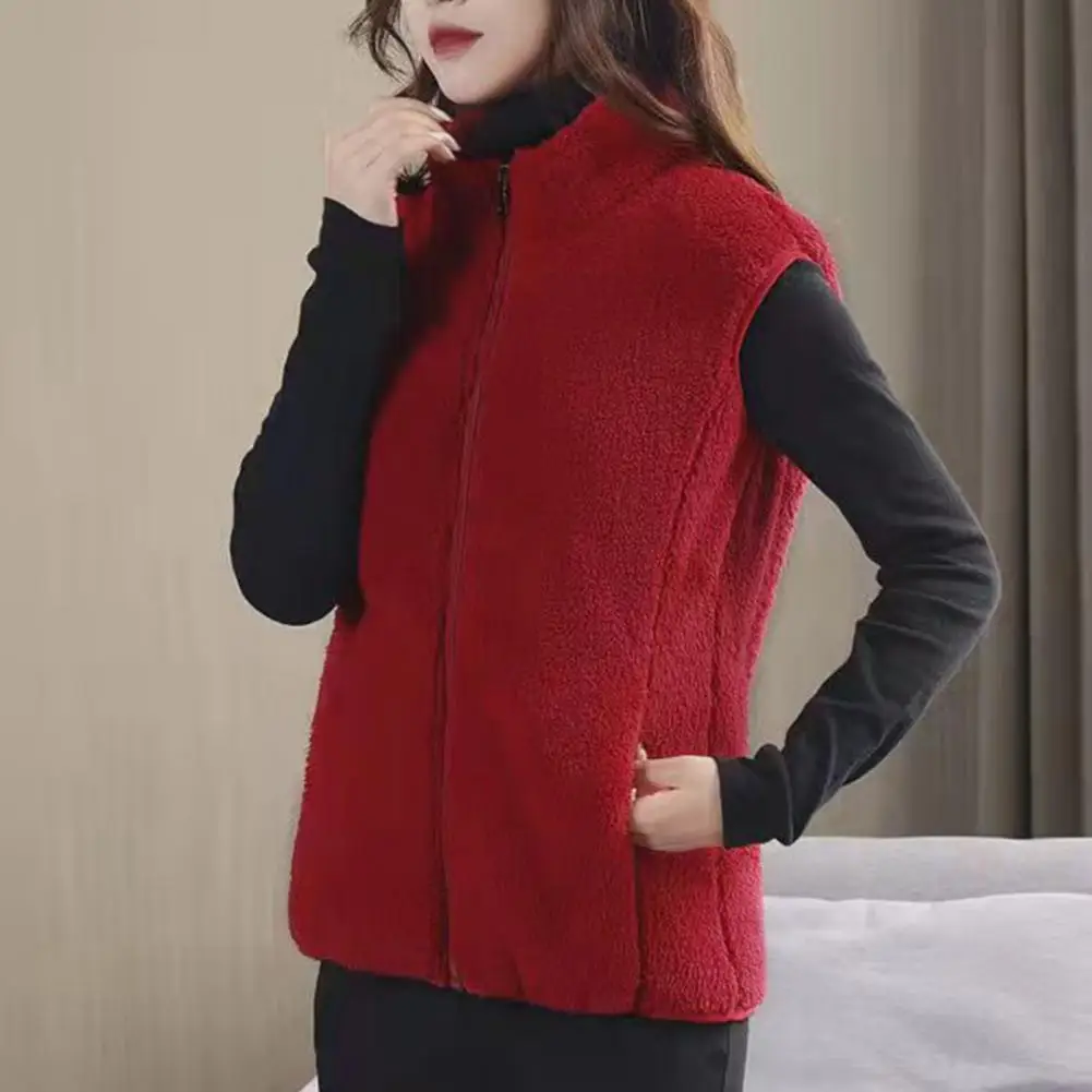 

Women Outdoor Vest Women's Sleeveless Plush Vest with Stand Collar Zipper Closure Warm Winter Waistcoat with Neck for Women