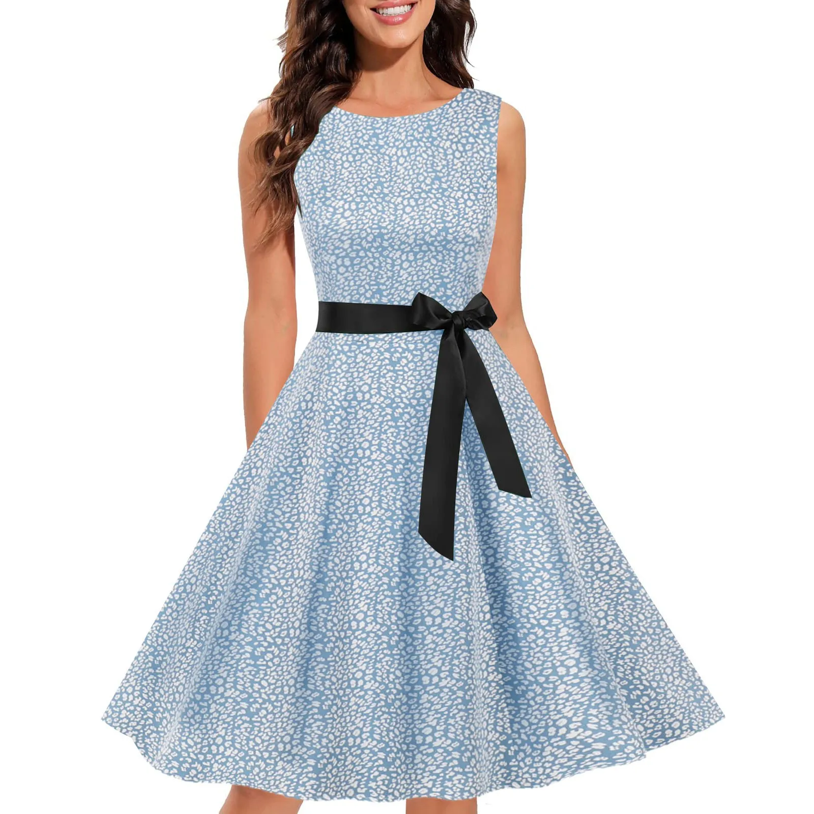 

Elegant Ladies Vintage Cocktail Dresses 2023 Hot Selling Retro Prom Dress Sleeveless Casual Floral Printed 2023 Summer Sundress