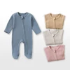 Organic Cotton Baby Rompers Waffle 100% Cotton Infant Boys Girls Jumpsuit Zipper Footed Solid Long-Sleeve Pajamas Sleepsuits 1