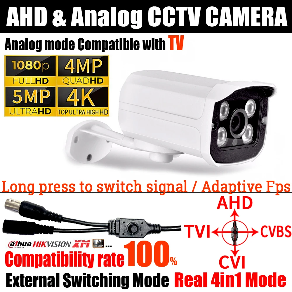 

Metal 4MP 5MP Ultra AHD Camera 8MP 2MP TVI/CVI/Analog 4in1 OSD Switch HD 4Array Security Monitor Waterproof Outdoor Have Bracket