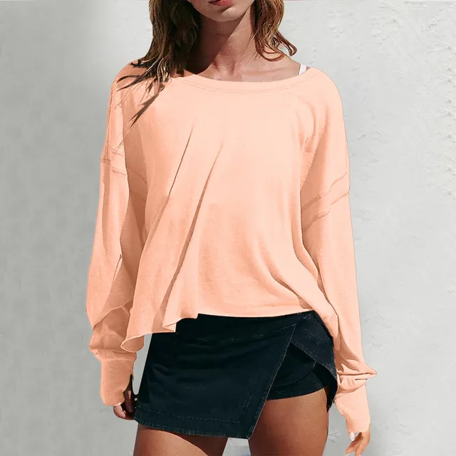 Womens Oversized Open Back Sweatshirts Long Sleeve Backless Shirts Cropped Off The Shoulder Crewneck Workout Tops 2