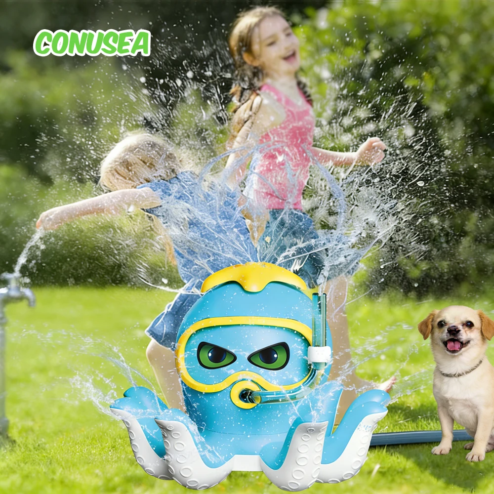 outdoor Water Toy Baby Bath Toys Cartoon Squid windmill Sprinkler Rotating Spray Garden Yard  Fun Games Toys for Kids boys girls