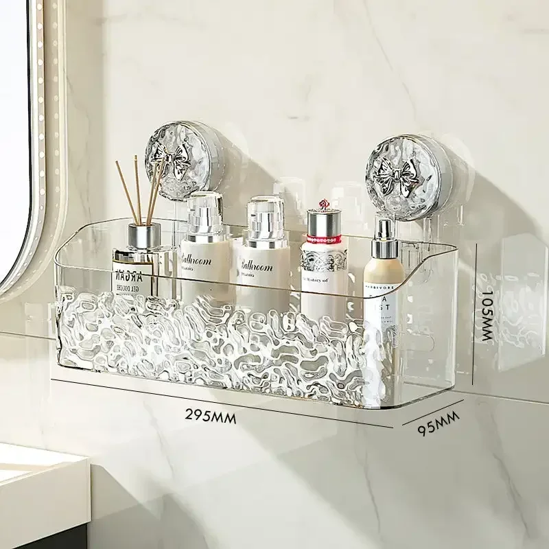 Capacity Pattern Suction Cup Shelf Multi-Capacity Sucker Rack Bathroom Suction Tray Shelf, No Punch Box Bathroom Hanging Basket 6