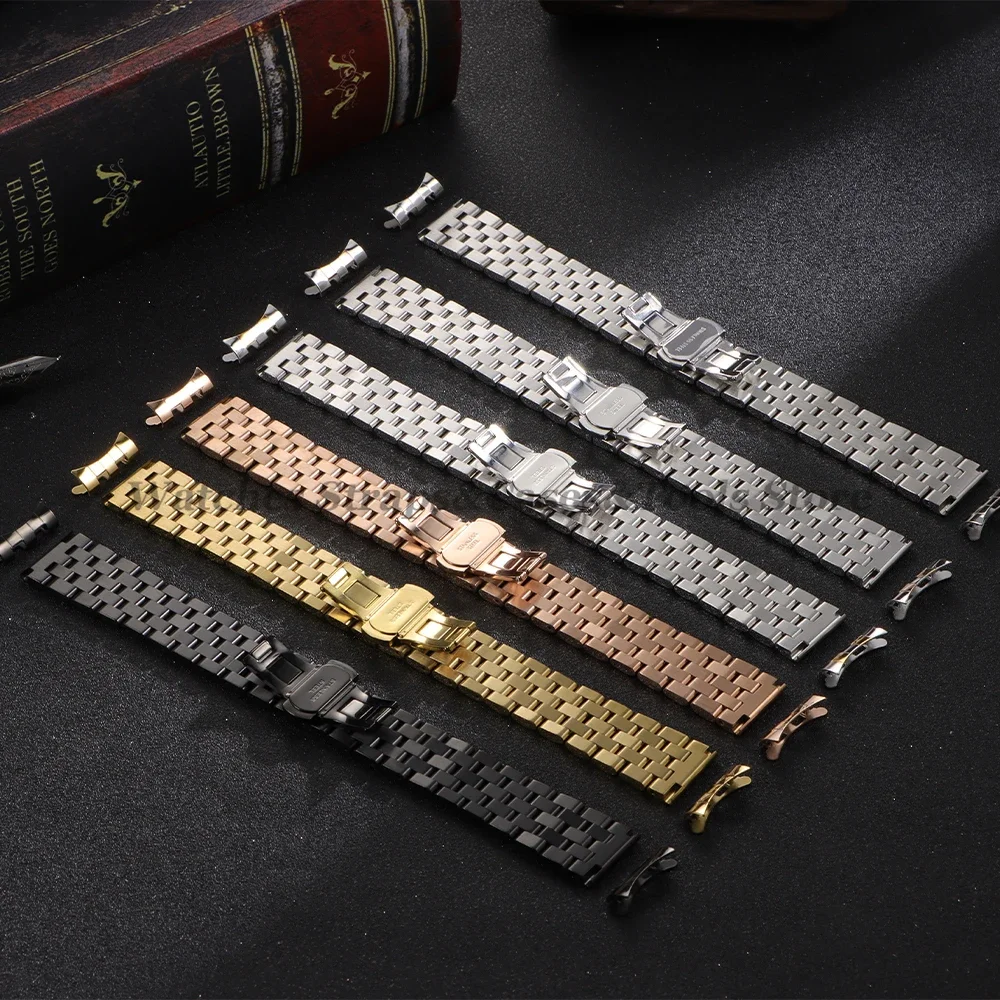 Premium Solid Stainless Steel Watchband - High Quality Strap with Curved/Flat End