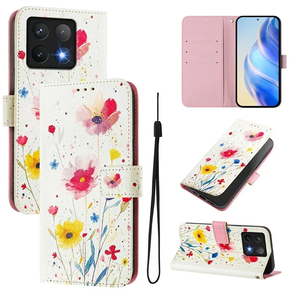 Cartoon Painted Leather Flip Wallet Phone Case with Card Slot Holder