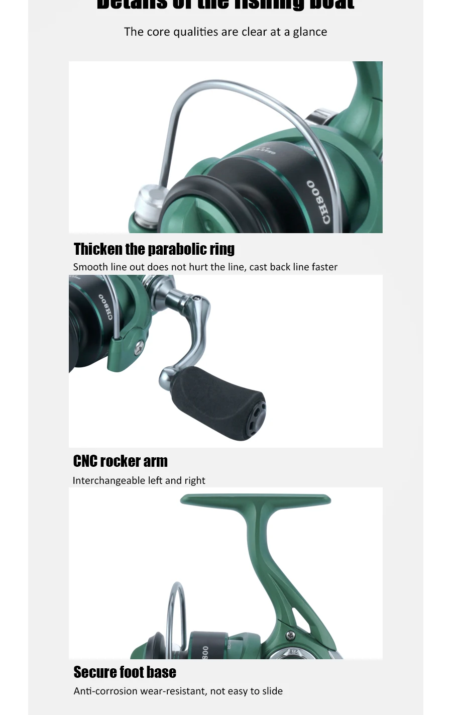 Huidiao Kompakte Spinnrolle, 500/800 Serie, Zero Play, 3+1BB, 5,2:1 Übersetzungsverhältnis, leichte Eisangelrolle, 5 kg/11 lb, leistungsstarker Zugang – Detail 6