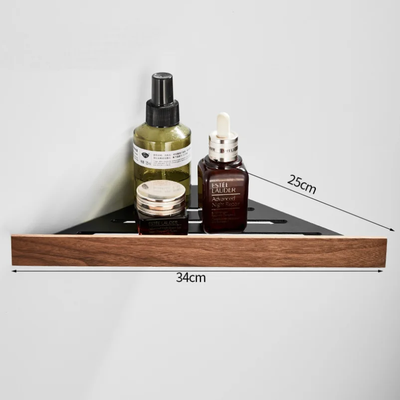 Black walnut solid wood bath towel rack bathroom towel holder folding rack bar paper punch-free cosmetic shelf