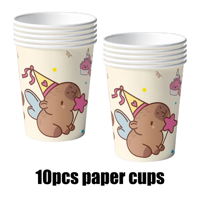 Neues Capybara-Geburtstagsparty-Dekorationsset für Kinder und Mädchen, Capybara-Geburtstagsparty-Teller, Servietten, Tassen, Tischdecke, Party-Geschenkset – Detail 3