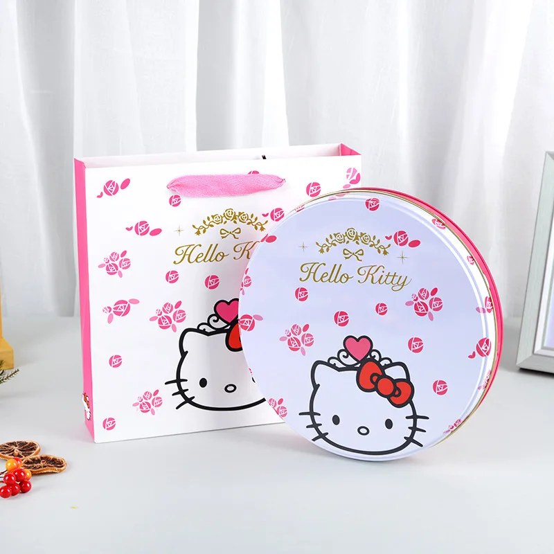 

Kawaii Hello Kitty Anime Tin Box Circular Cookie Box Candy Storage Bag Children Toy Accessories Furniture Mother Storage Box