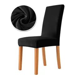 Luxurious Velvet Stretch Chair Cover - Super Soft Parsons Style for Dining Room or Office Seating (Black Chair Cover)