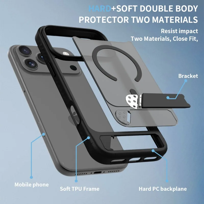 Magnetic Stand Case with Hard PC+TPU Frame and Bracket Holder