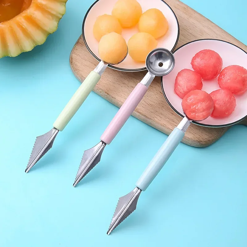 Double-Head Stainless Steel Fruit Platter Ball Digger Corrugated Carving Knife Watermelon Ball Digger Spoon Fruit Carving Device