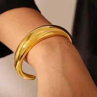 Minimalist C Shape Cuff Bracelet Bangles For Women 18K Gold Plated Smooth Glossy Stainless Steel Women's Bracelets Bangle 2