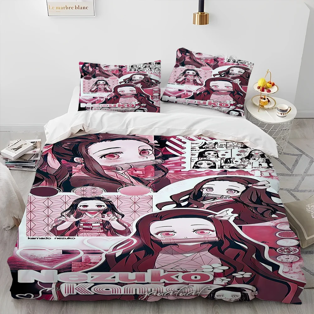 Demon Slayer Bedding Set Kamado Nezuko Duvet Cover Set Bedspread Pillowcase King Queen Full Single Size Bed Linen Kids Teen Gift 6