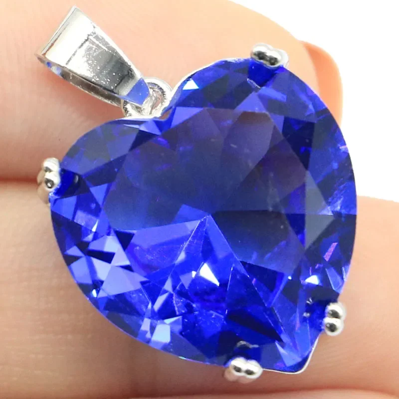 8g Customized 925 SOLID STERLING SILVER  PENDANT Heart Shape Violet Tanzanite London Blue Topaz Purple Spinel Morganite Blue Aqu