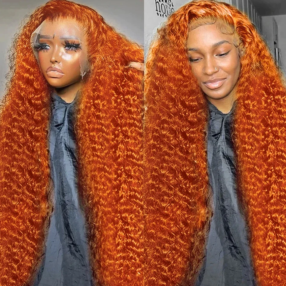 

220 Density Orange Ginger 13x6 HD Transparent Deep Wave Lace Frontal Human Hair Wig 30 36 Inch 13x4 Lace Front Wigs for Women