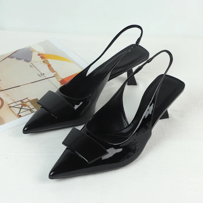 Fashion Business Dress Shoes for Women Black Patent Leather Back Strap Simple Design Summer Female Slingback Sandals
