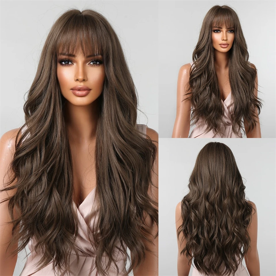 Synthetic Wavy Wig for Women with Bangs Long Natural Hair