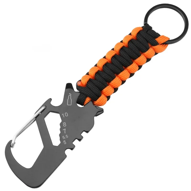 Multi-functional Stainless Steel Woven Keychain, Paracord Climbing Hiking Carabiner, EDC Lanyard for Outdoor