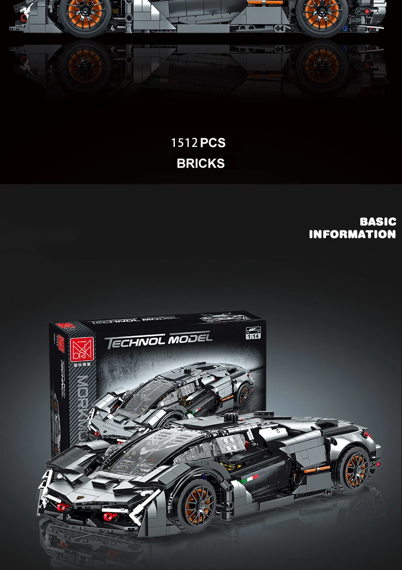 Briques de Construction Technic Similaires à la LEGO Technic Voiture De Sport Lamborghini Terz V14 - 1512 Pièces