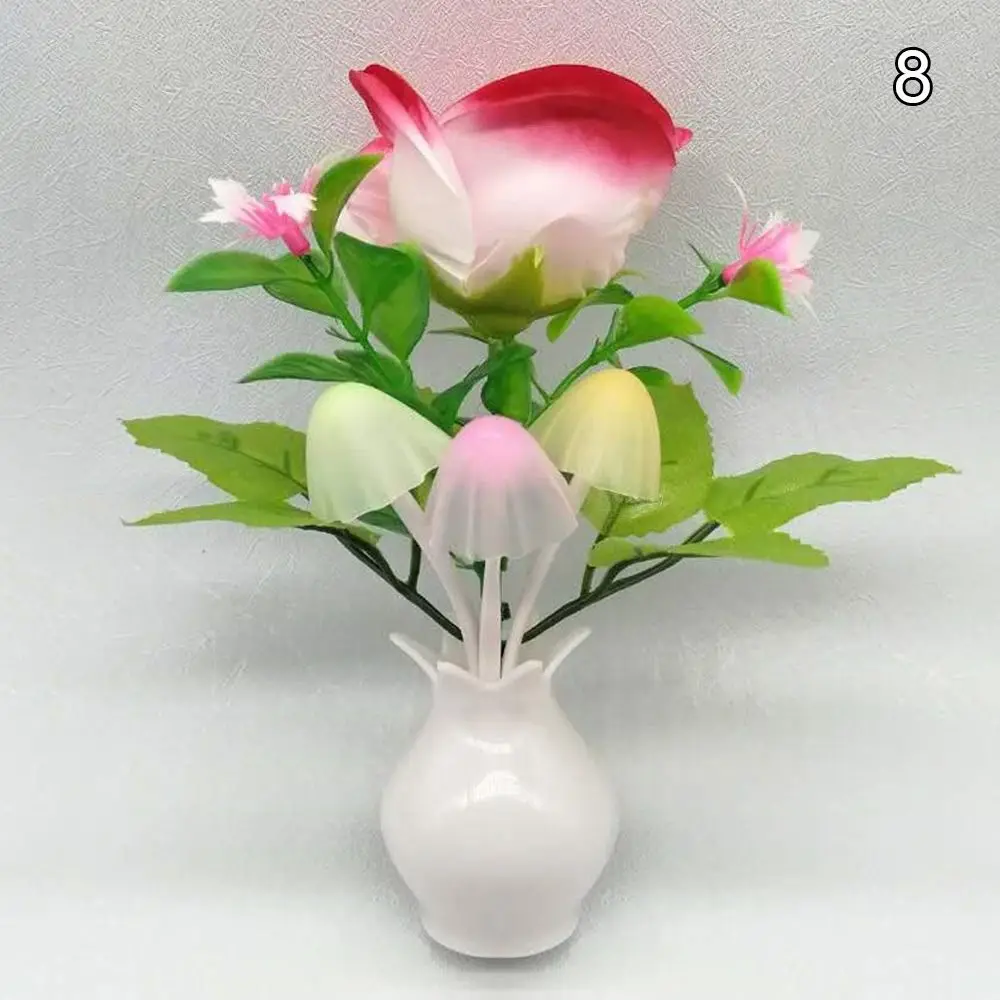 מנורת פטריות LED מנורת לילה חדשנית בעלת 7 צבעים 220V EU Plug Sensing Dream High Grade Pomegranate Vase Flowers