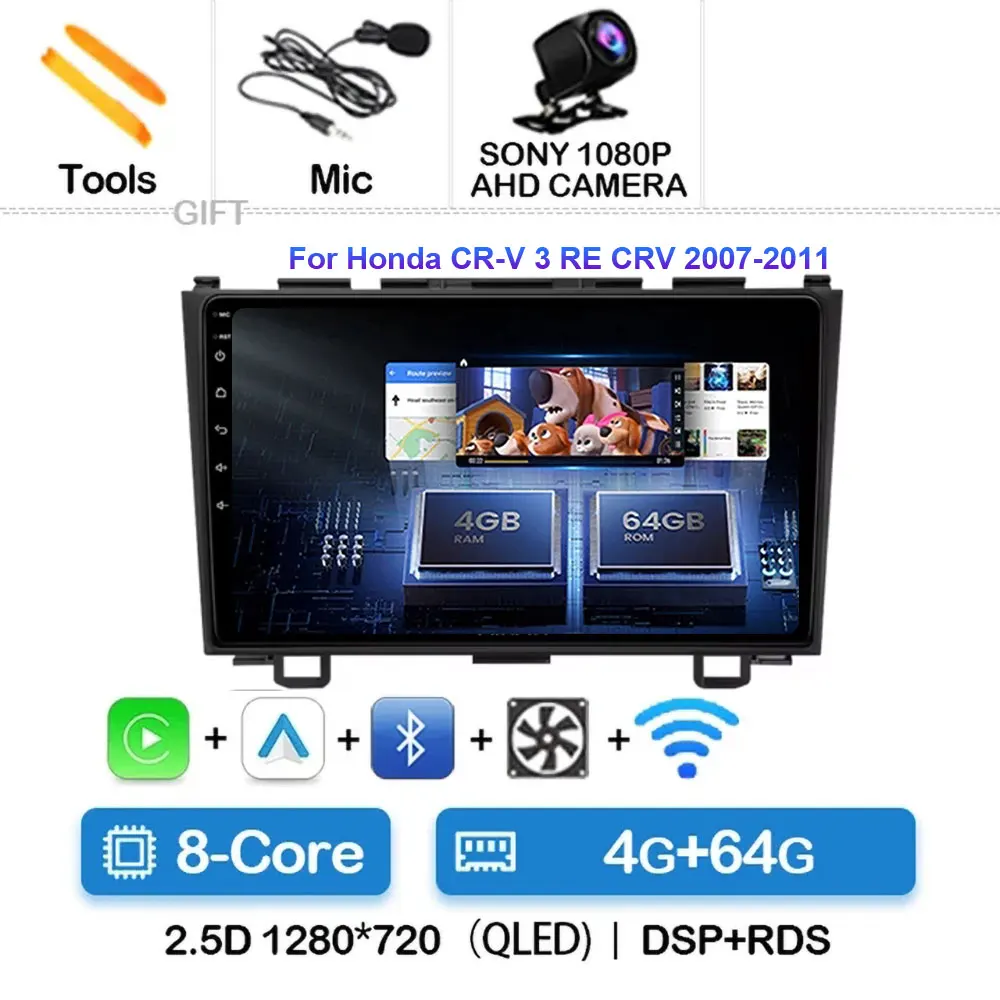 Android 14 Car Stereo For Honda CRV 2007-2011 - 9'' Touchscreen With Wireless CarPlay & Android Auto