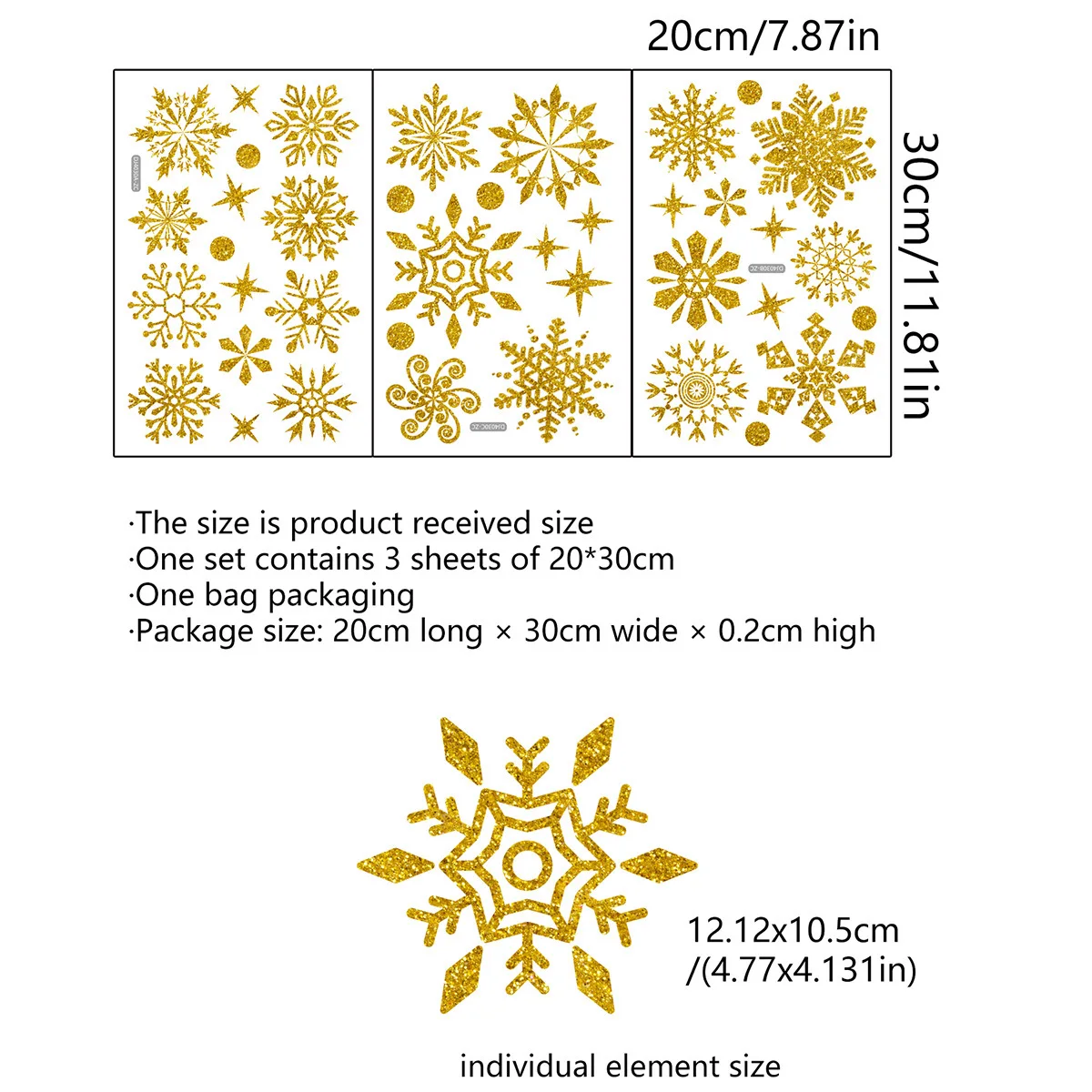 3pcs Glitter Snowflake Stickers Golden Silvery Glitter Patterns for DIY Winter Celebration Decorations Holiday Gift Packaging