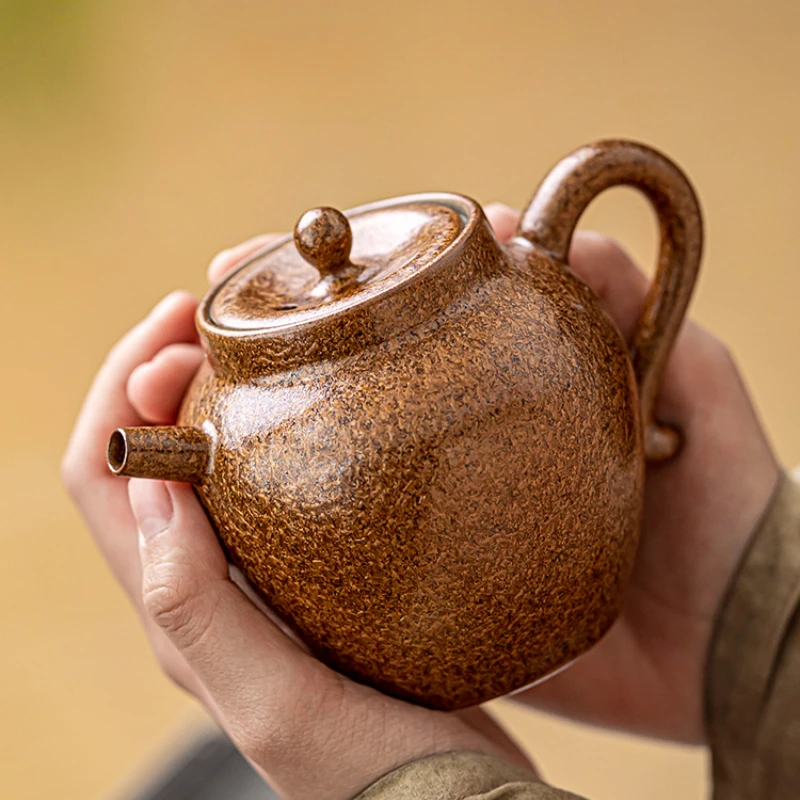 Teapot single pot to make Household ceramic retro handmade high-end tea set Tea room meeting guest Kung Fu tea setutensils