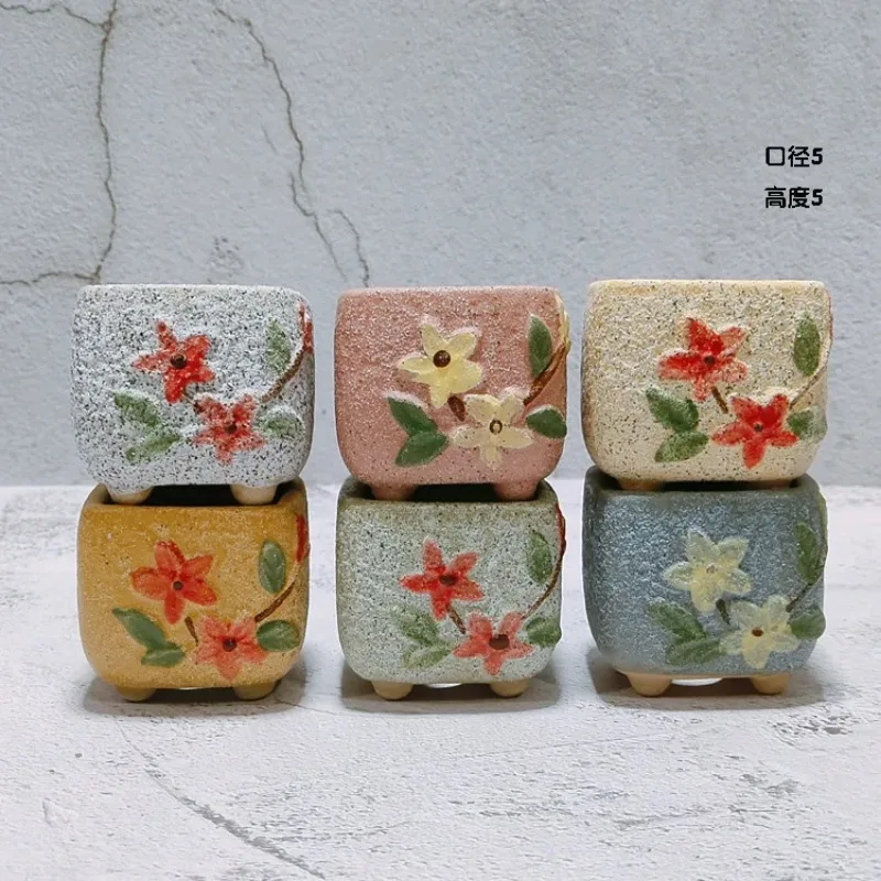 Succulent Thumb Pot - Hand-Painted, Uniquely Fired Vintage Coarse Pottery, Ceramic Mini Planter for Special Small Plants