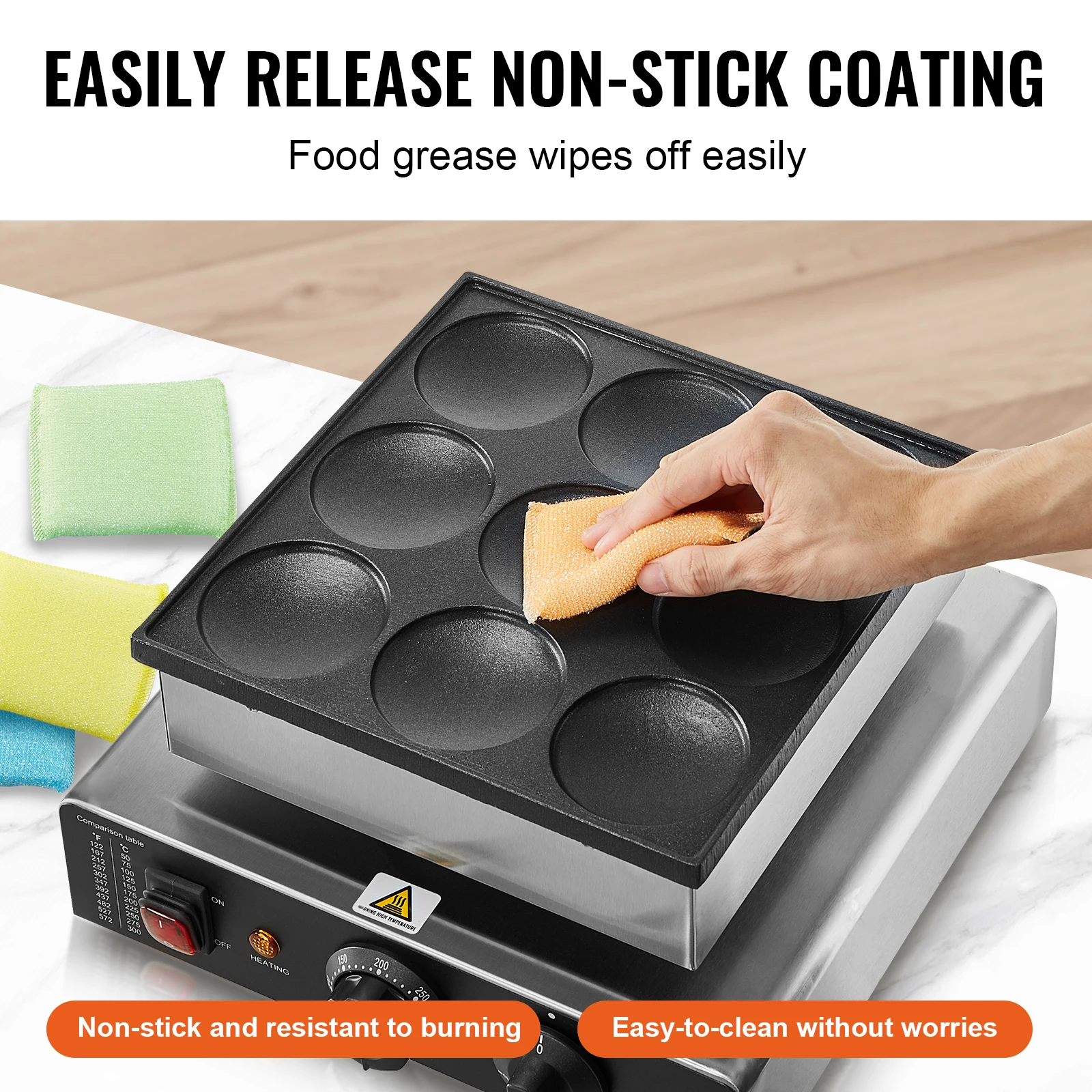 SucceBuy Dutch Pancake Maker 9PCS Diameter Dorayaki Baker Machine Commercial Electric Poffertjes Grill Non-stick Stainless Steel 4