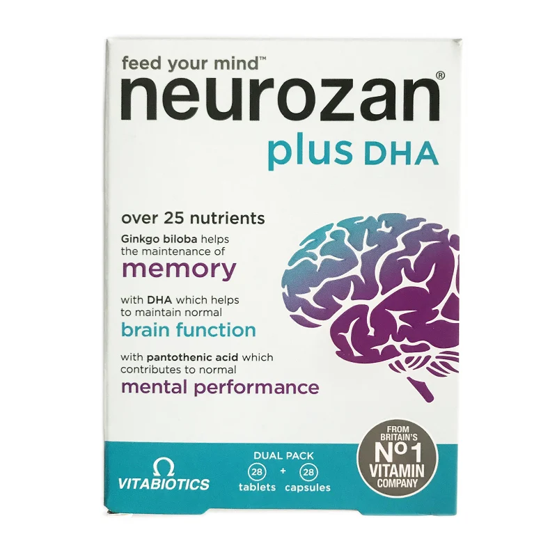 

Vitabiotics Neurozan plus DHA более 25 питательных веществ Ginkgo biloba помогает поддерживать память функцию мозга 28 таблеток + 28 капсул