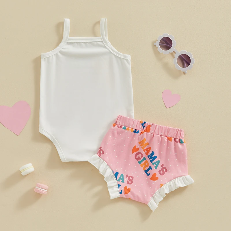 Description Picture 3 of itemBaby Girls 3Pcs Summer Outfits Sleeveless Spaghetti Strap Romper Ruffle Shorts Set Infant Clothes