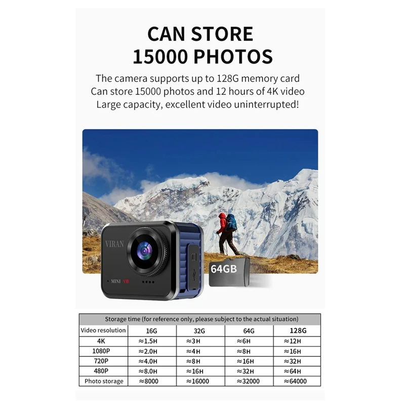 미니 액션 카메라, 울트라 HD, 16MP, 와이파이, 145 °, 10M 바디 방수, 헬멧 비디오 녹화 카메라, 스포츠 DV 캠, 4K60fps