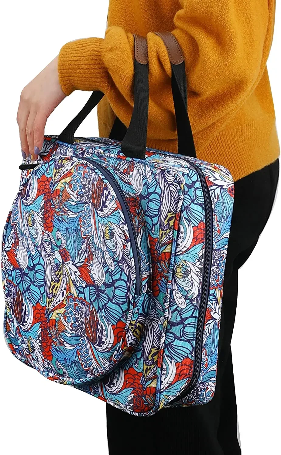 Looen Embroidery Project Bag, Portable Embroidery Bag for Cross Stitch Needlework Supplies and Kit Multiple Pockets