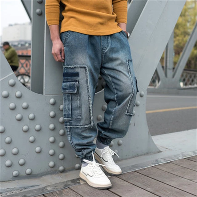 Lose Fit Hip Hop Harem Jeans Joggers Mens Fracht Denim Hosen Mit Multi  Taschen Baggy Arbeitskleidung Hosen Große Größe M-6XL - AliExpress