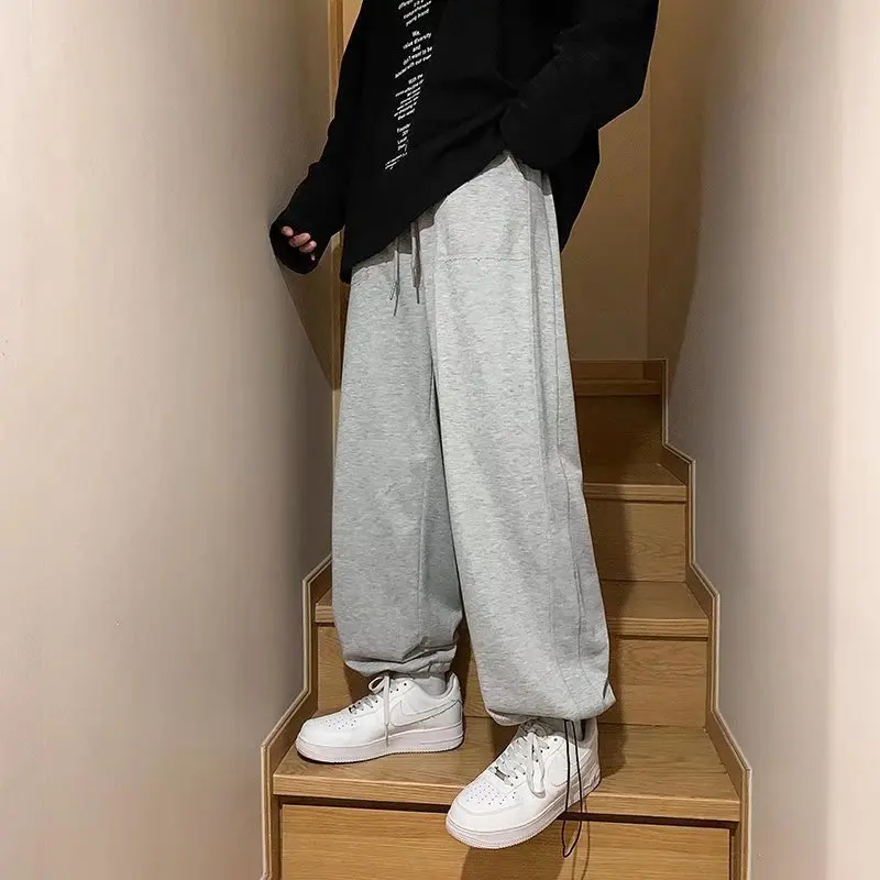HOUZHOU Gray Sweatpants for Men Autumn Baggy Fashion Oversize Sports Pants Balck Trousers Male Joggers Streetwear Sportswear
