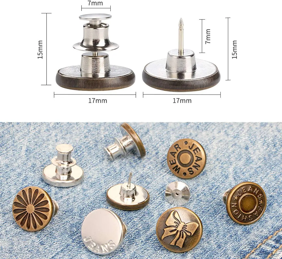 4/8Pcs Adjustable Jeans Button Pins Pant Waist Tightener No Sew Jean Button Pins for Pants Clothing Button Accessories