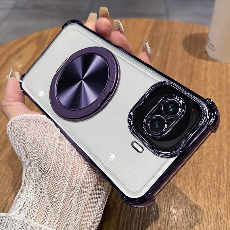 Magnetic Rotating Stand Case with Built-in Lens Protection - Simple TPU Soft Cover