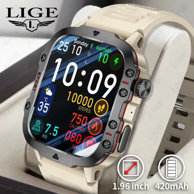 

Смарт-часы LIGE мужские водонепроницаемые (IP68) с поддержкой Bluetooth и Пульсометром