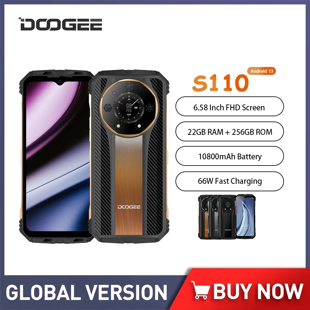 DOOGEE S110 Rugged Smartphone Android 13.0 12GB+256GB Mobile Phone 6.58 Inch 120Hz 50MP 10800mAh 66W Fast Charging Cellphone NFC telefon global s20u 5g android 10 12gb 256gb face 4800mah smartphone 6 7 inch cellphone mobile phone unlock 4g