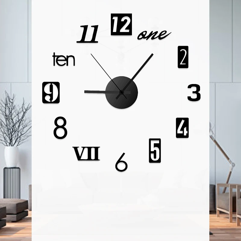 3D Wall Clock Large Roman Number Acrylic Mirror Wall Stickers Quartz Needle Clocks Fashion Living Room Home Decoration wall clock wall clock sticker