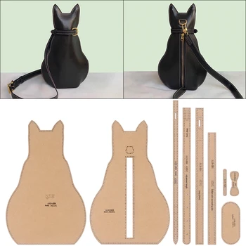 1 set di kit per la lavorazione di borse in pelle a forma di gatto fai-da-te, modello di modello Kraft fatto a mano, stampo in carta con design creativo per borse a tracolla